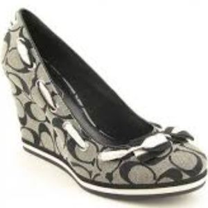 COACH Tena Jacquard Logo Wedges Black & White 7.5M